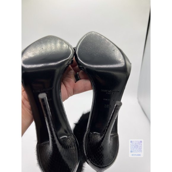 Saint Laurent Black Satine 4" Heels In Lacquered Ayers EU 38.5 - Picture 11 of 12